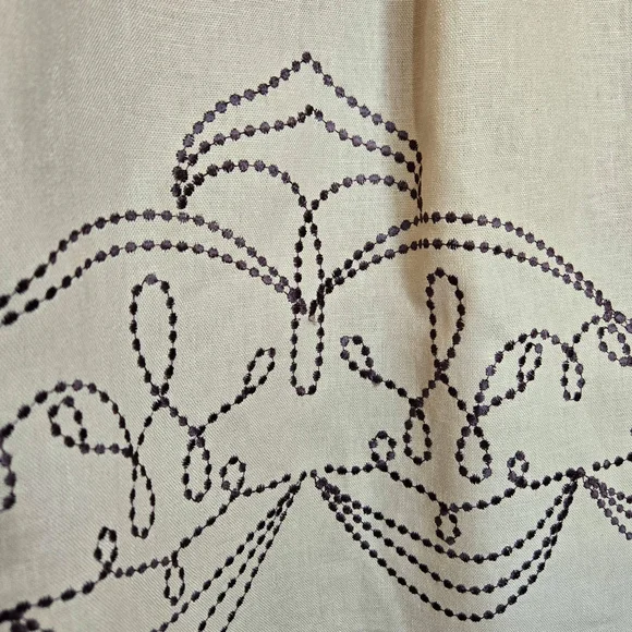 Linen Peasant Skirt Beige w Brown Embroidery  Knee Length / Sz 12 - Picture 11 of 11